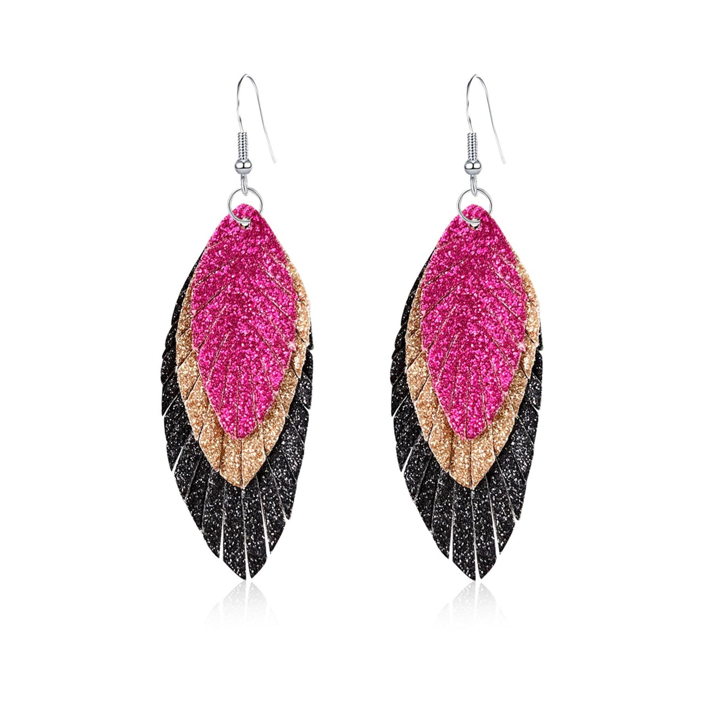 Bohemian Geometric Drop Earrings - Lightweight Feather, Leaf & Multi-Color Fringe Triple Tassel Dangles