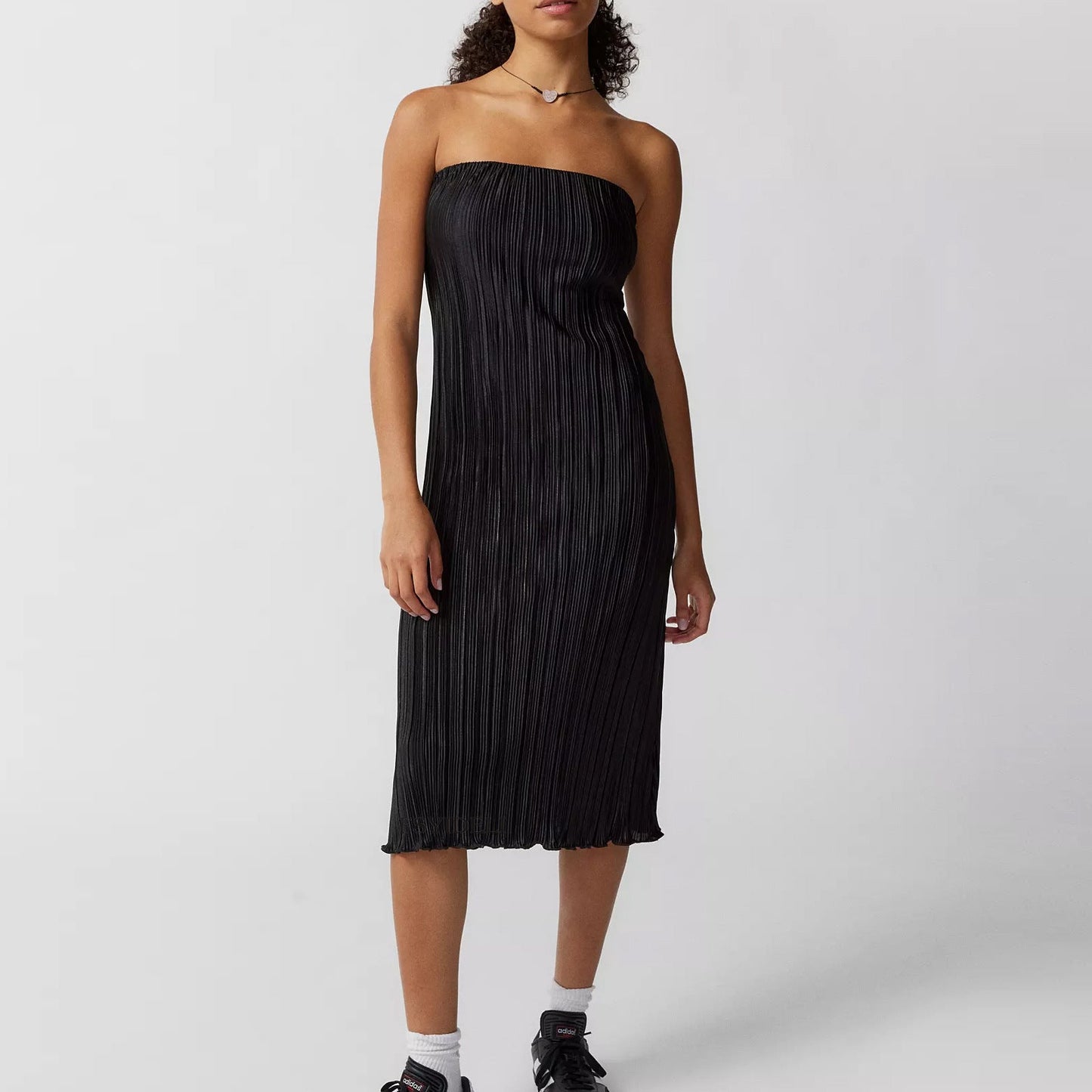Solid Color Pleated Tube Top Backless Maxi Dress Summer Casual Loose Dress Women
