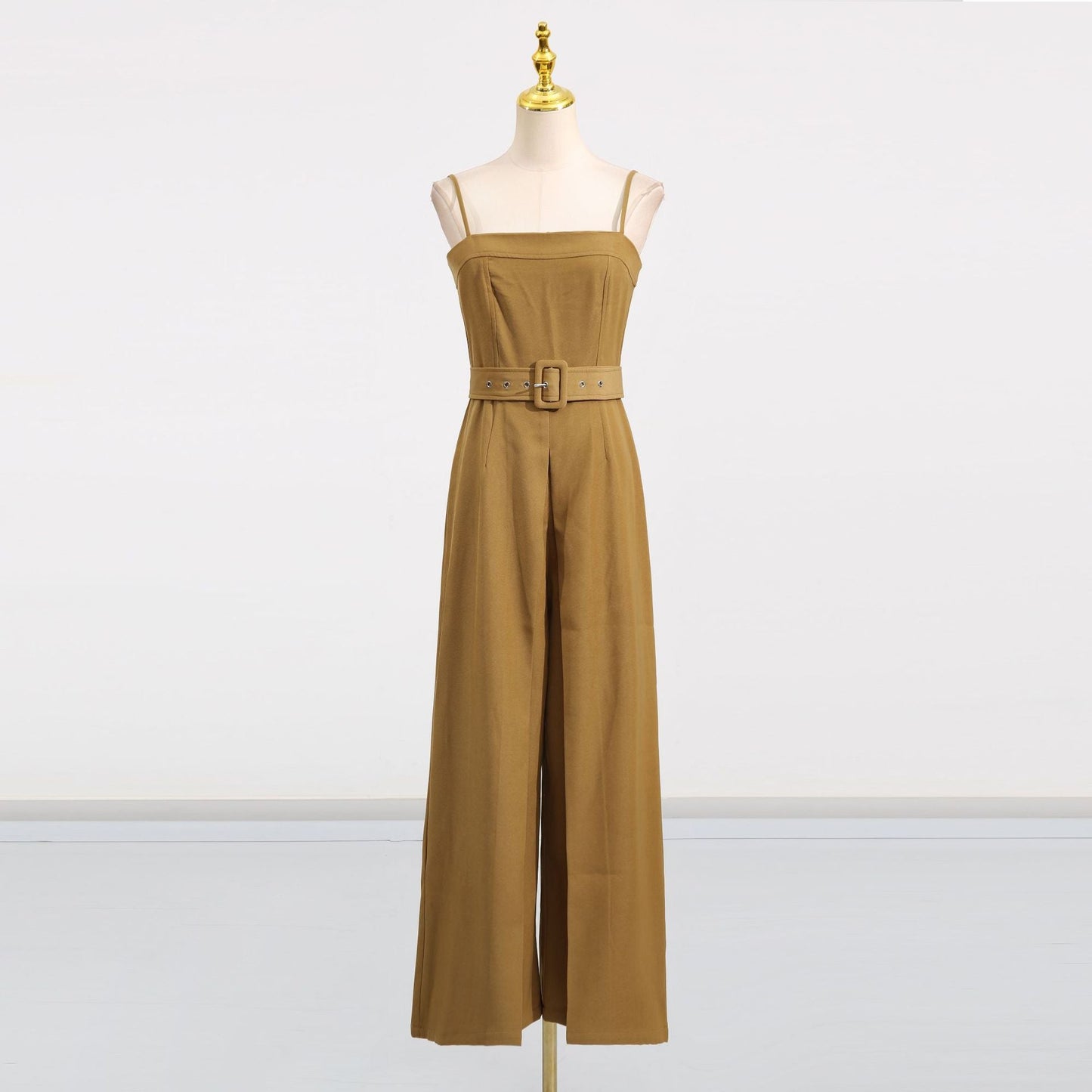 Casual Jumpsuit Women Autumn Solid Color Belt Slim Suspenders Straight Trousers