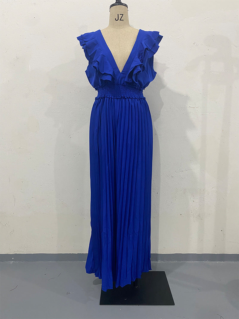 Summer Same V neck Ruffled Folding Sexy Jumpsuit