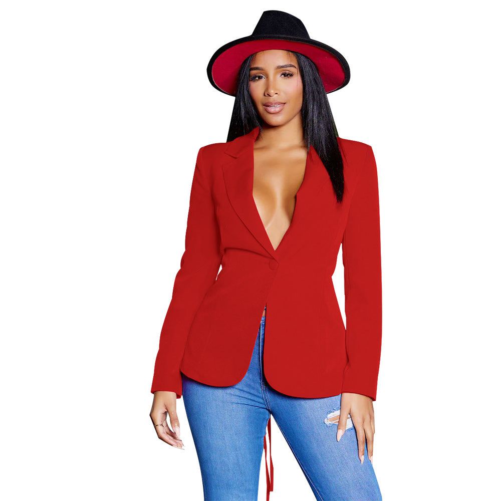 Women Wear Sexy V Neck Small Solid Color Long Sleeved Top