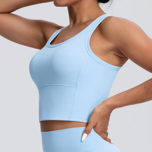 Solid Color Nude Feel Skin Friendly Yoga Jacket with Chest Pad Workout Bra Beauty Back Fitness Vest Sports Underwear for Women