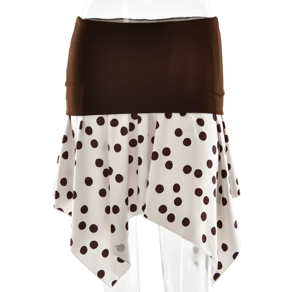 Arrival Polka Dot Contrast Color Sexy Short Skirt Sexy Waist Trimming Irregular Asymmetric Skirt Women Clothing