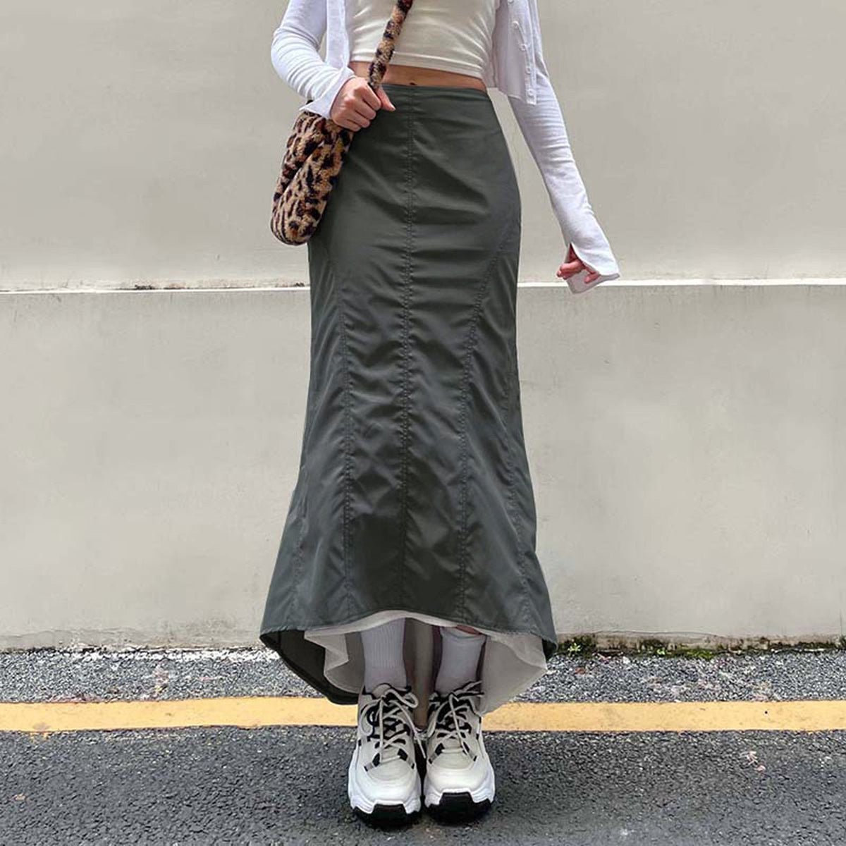 Women Clothing Casual Skirt Y2K Millennium Pleated Irregular Asymmetric Sheath Irregular Asymmetric Fishtail Skirt