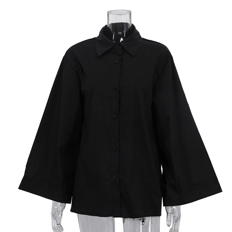 French Simplicity Commuting Elegant Shirt Women Autumn Polo Collar Long Sleeve Single Breasted Loose Casual Top