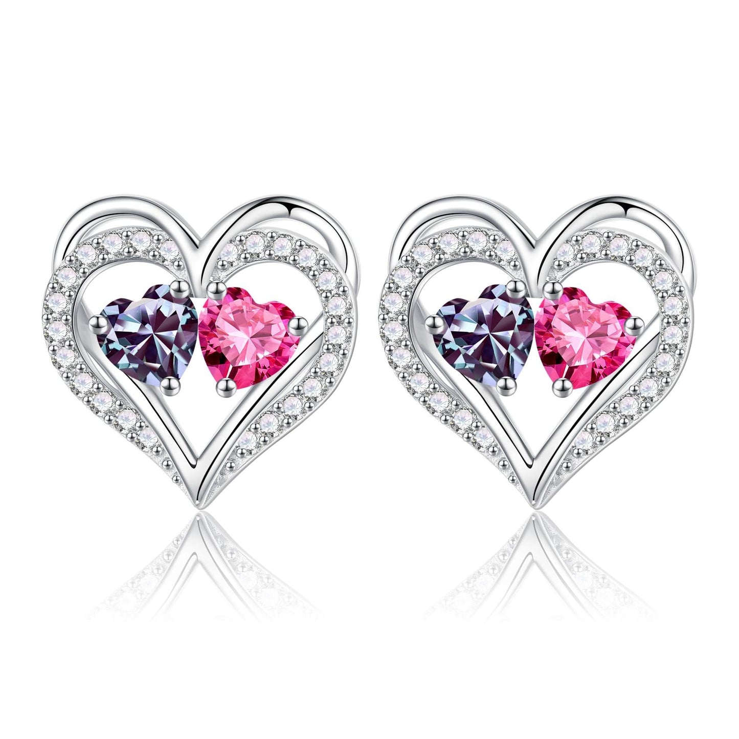 Sterling Silver Birthstone Heart Earrings