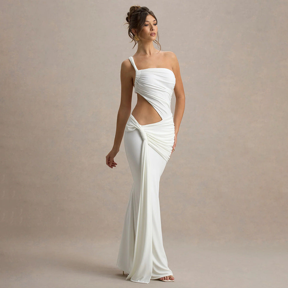 Summer Sexy One Shoulder Backless Tube Top Dress Arrival Women Pleated Dress