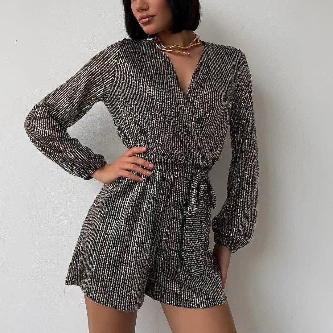 Festival Party Fashionable Sequ Long Sleeve Dress Romper