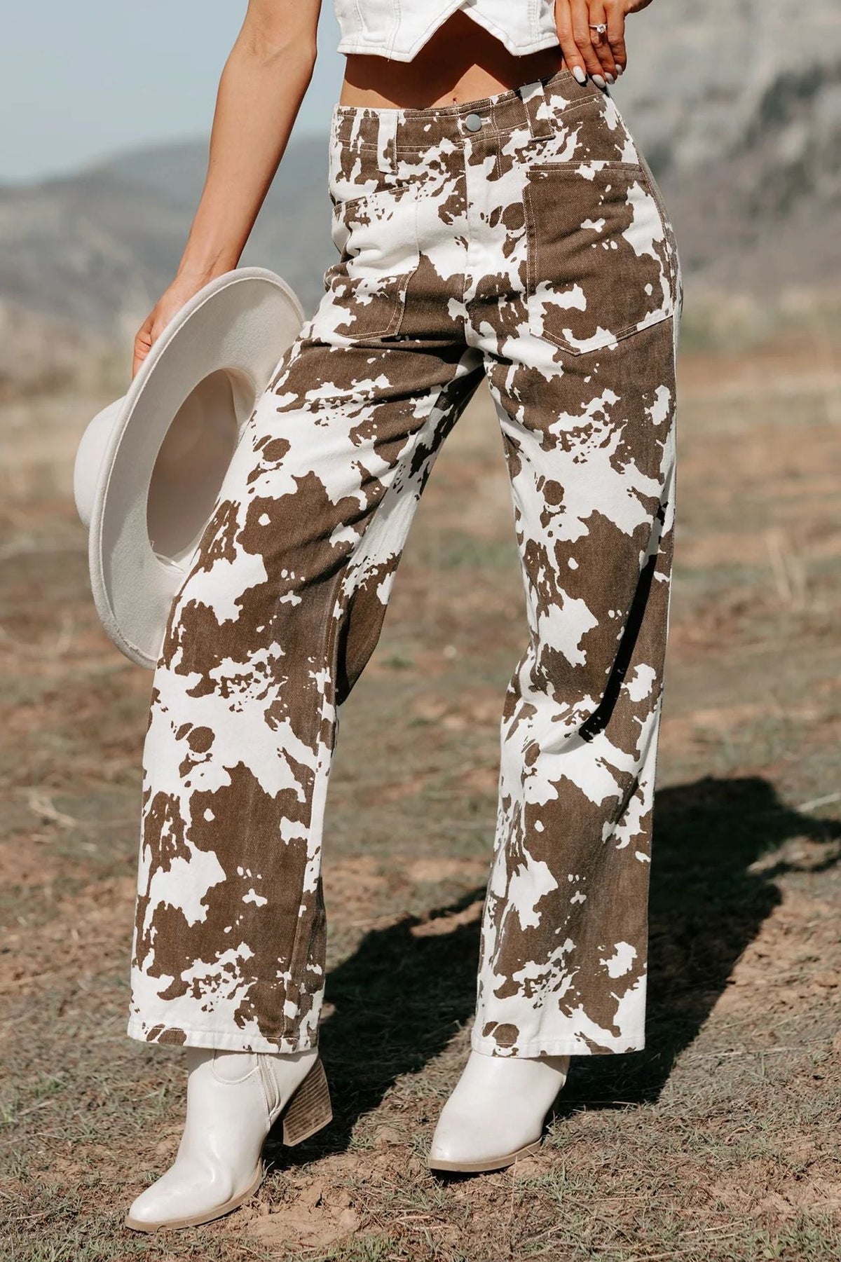 Women Irregular Asymmetric Pattern Print Jeans