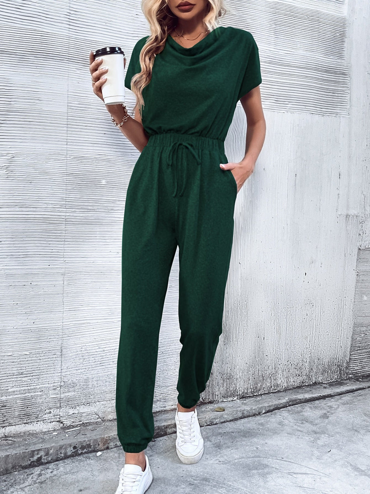 Women Clothing Short Sleeved Casual Wide Leg Jumpsuit