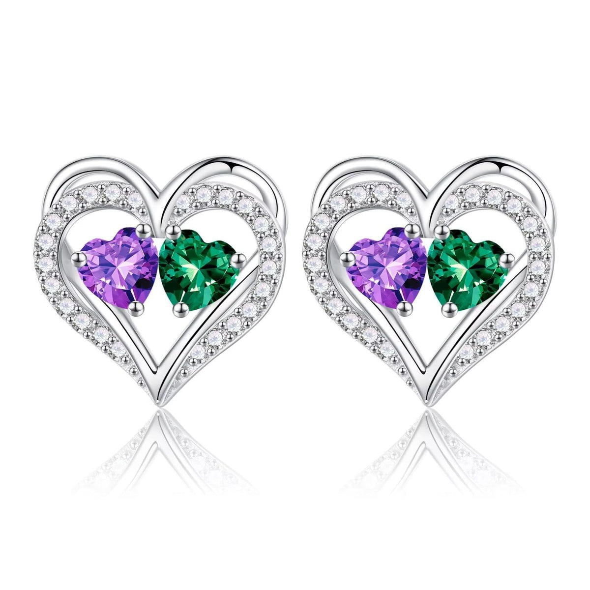Sterling Silver Birthstone Heart Earrings