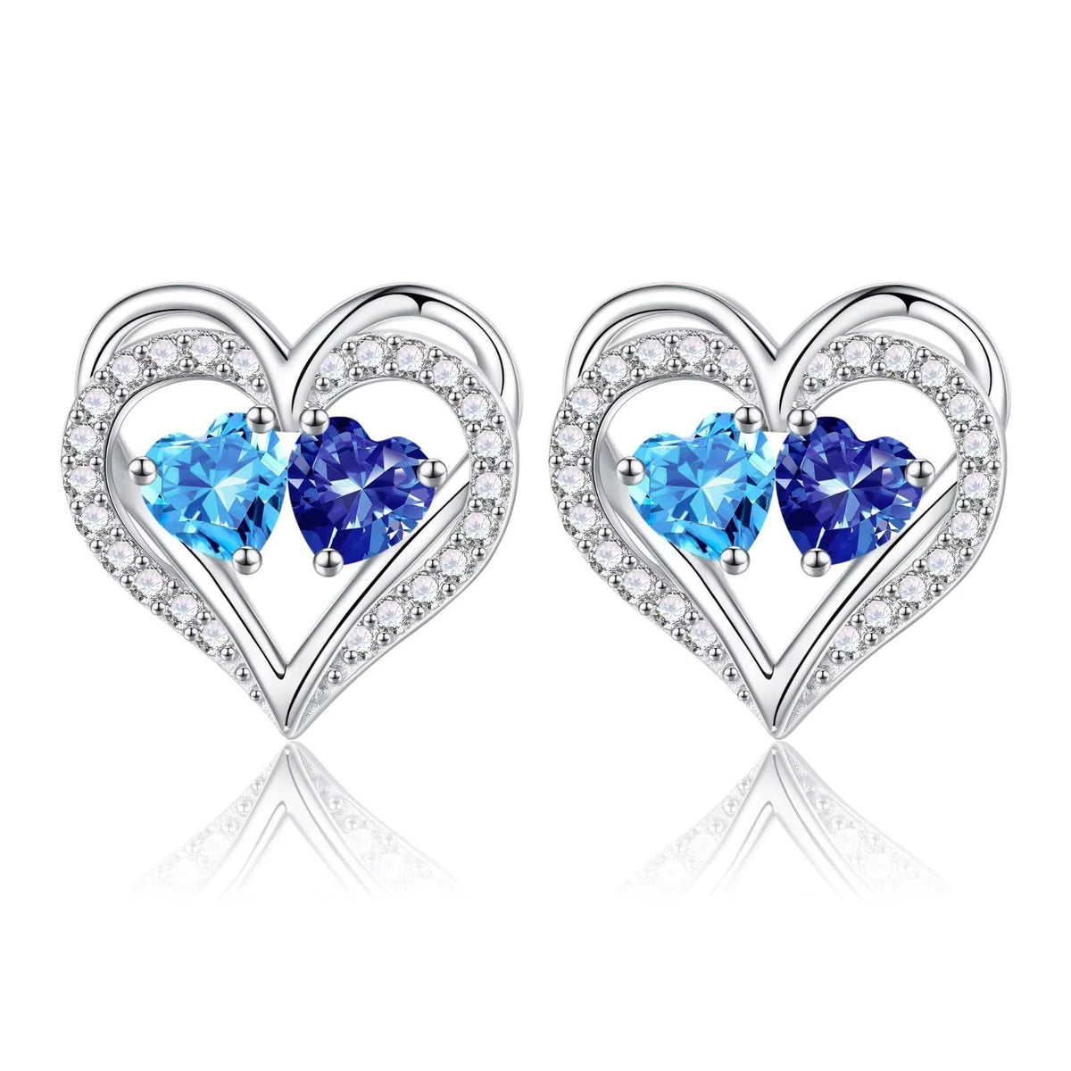 Sterling Silver Birthstone Heart Earrings
