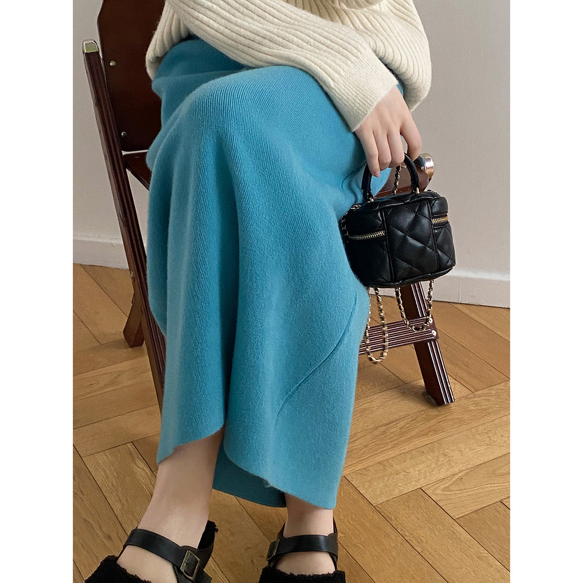 Knitted Skirt for Women Autumn Winter Niche A line High Waist Mid Length Knitted Skirt