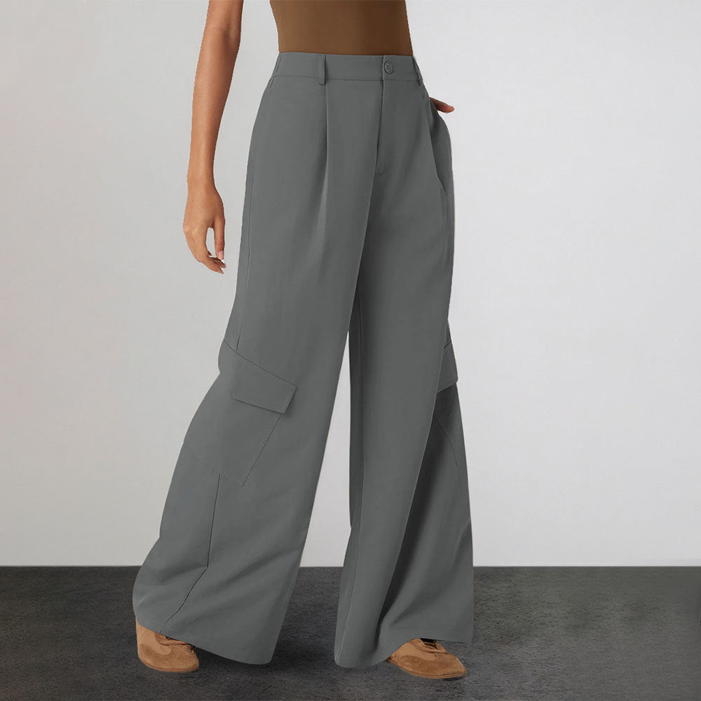 Women Clothing Simple Solid Color High Waist Slimming Wide Leg Straight Overalls Trousers