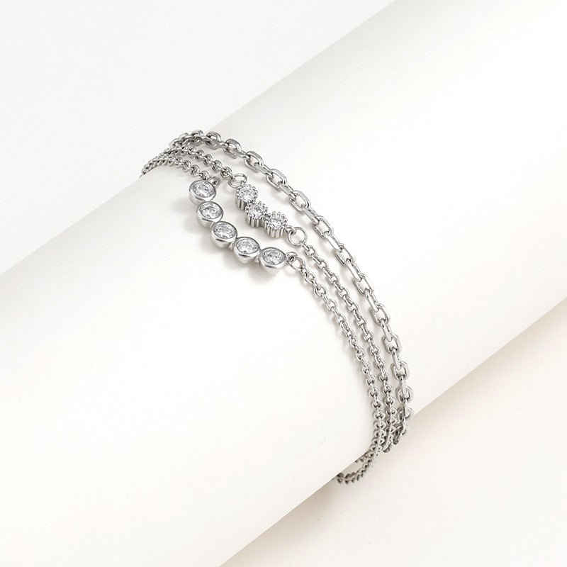 Natural Pearl Double Row Stacked Bracelet Simple Diamond Lock Set Bracelet