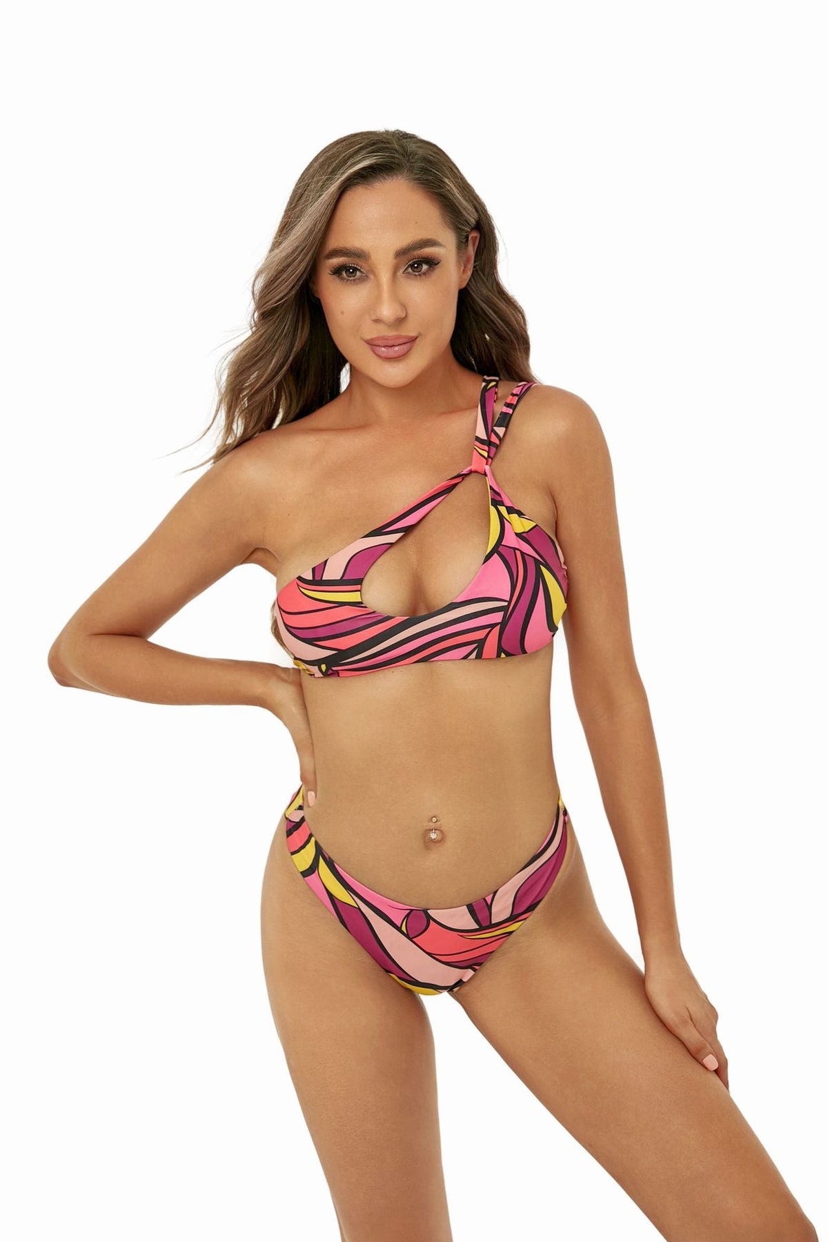 Swimsuit One Shoulder Women Printed Split Swimsuit Bikini Sexy Halter Bikini