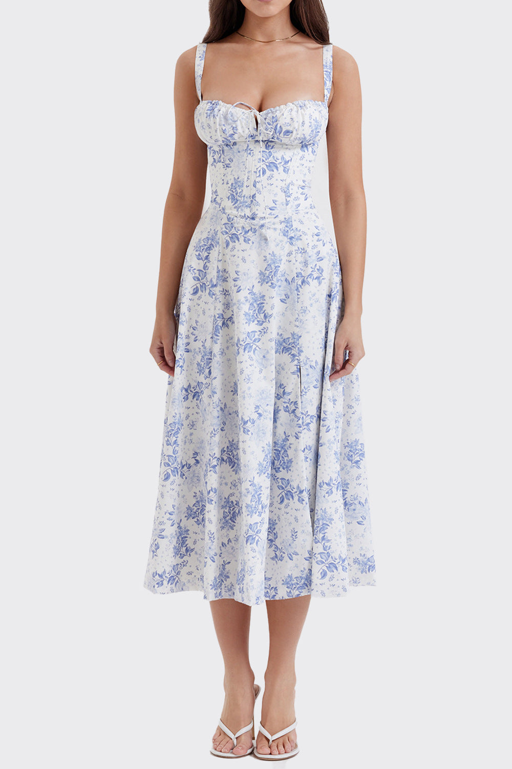 Floral Square Neck Sexy Split Swing Spring Dress Off Shoulder Flower Print Sexy Dress