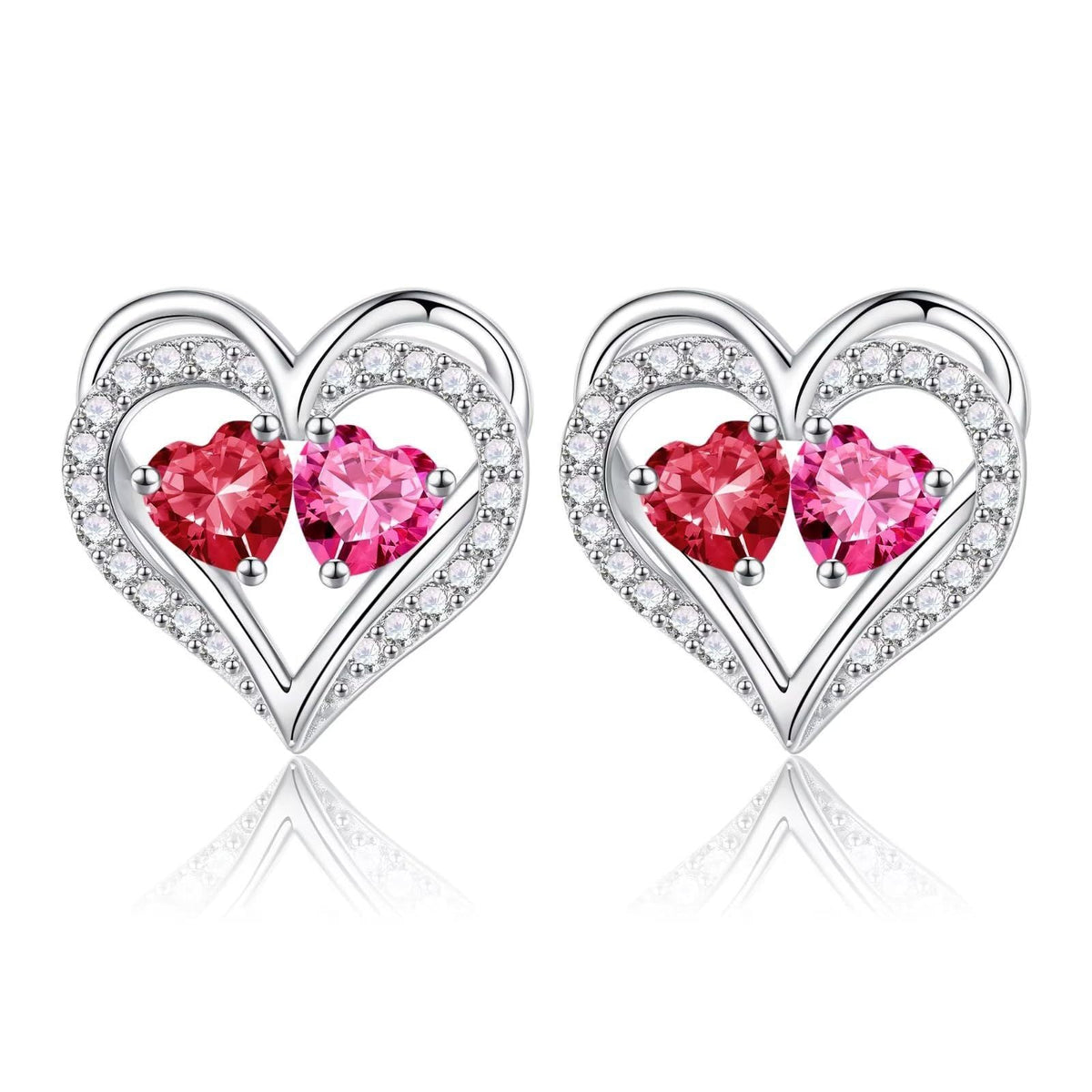 Sterling Silver Birthstone Heart Earrings