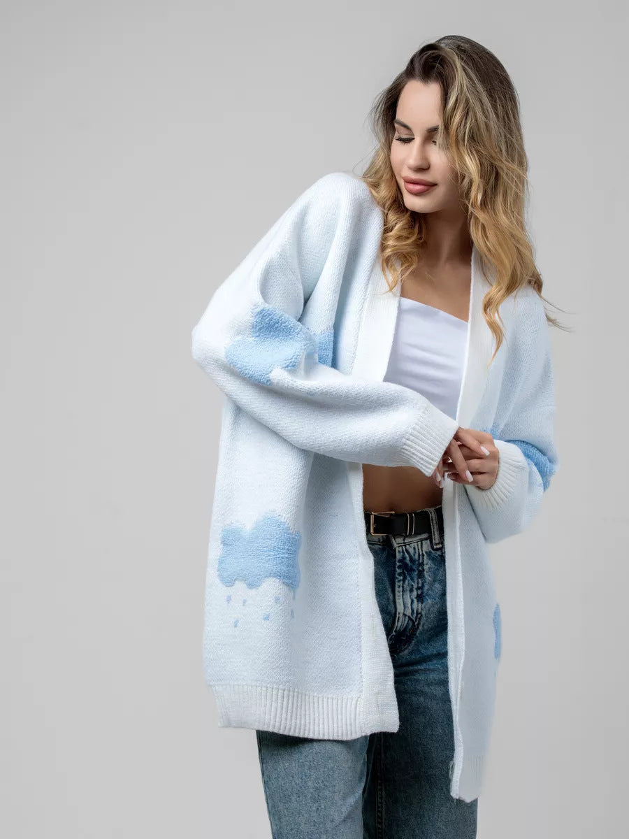Women Turtleneck Cloud Cute Sweater Cardigan Knit Casual Daily Autumn Winter Women Coat Top