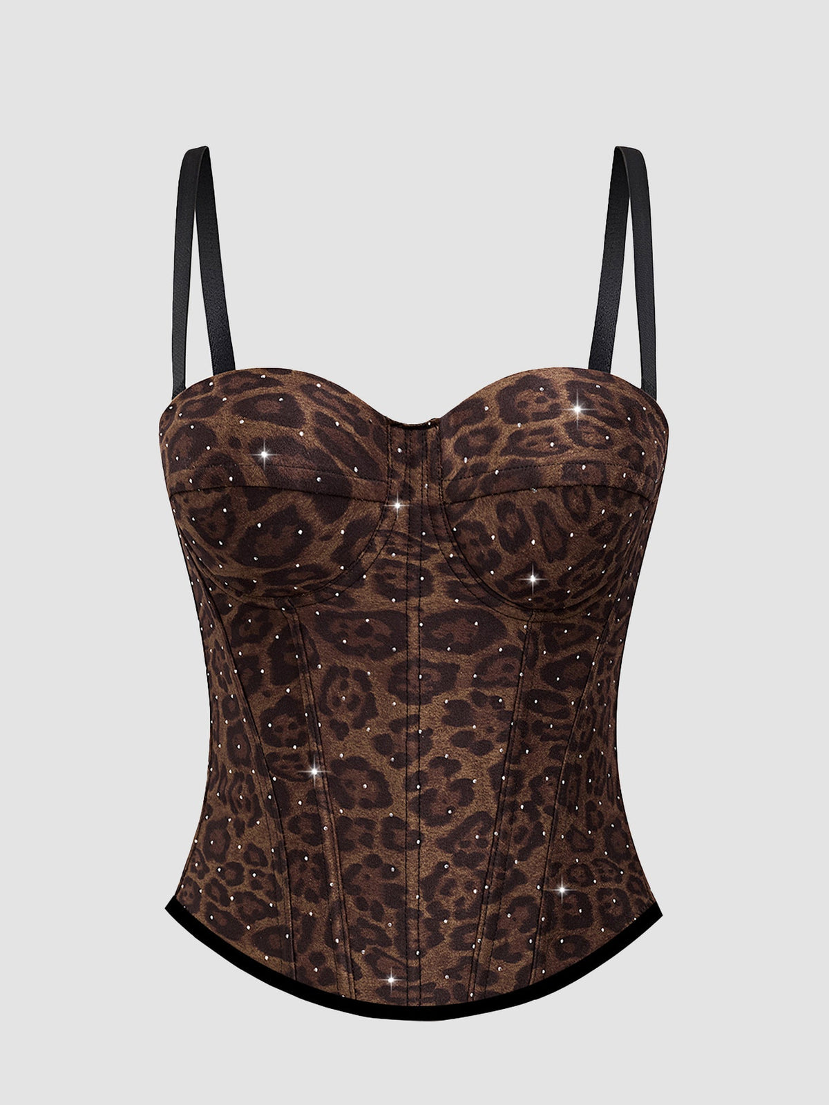 Sexy Leopard Print Camisole Women Long Stretch Body Shaping Boning Corset Corset Rhinestone Top