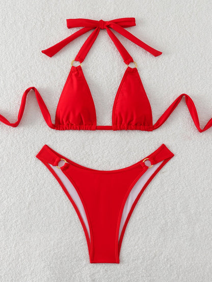 Women Solid Color Swimsuit Split Sexy Bikini Sexy Summer Swimsuit