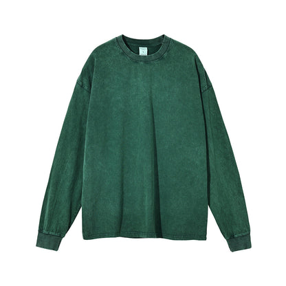 Wax Dye Long Sleeved T Autumn Winter Solid Color Washed Sweatshirt