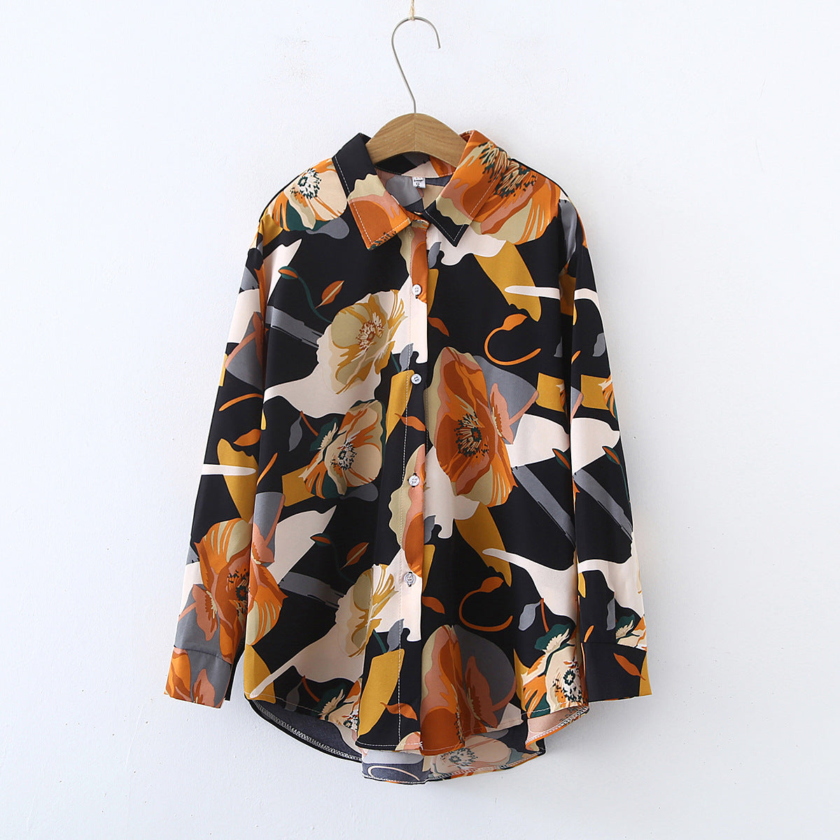 Spring Dignified Sense Of Design Niche Shirt Top Chiffon Shirt Printed Long Sleeve Shirt Women