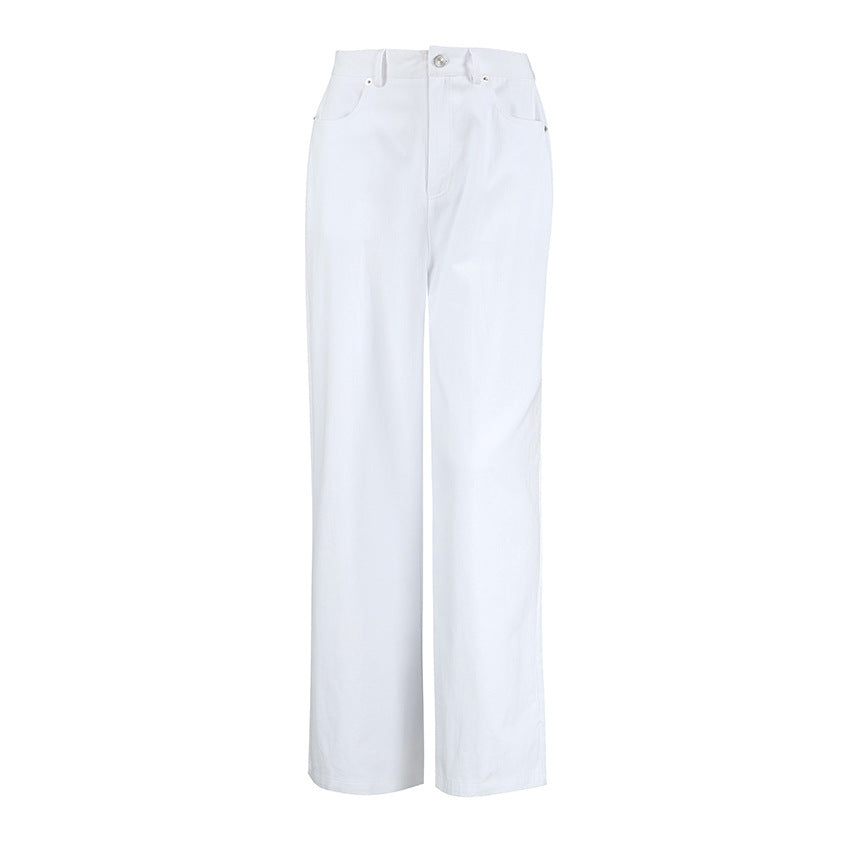 High Street White Straight Cut Mopping Casual Trousers Autumn Winter Trousers