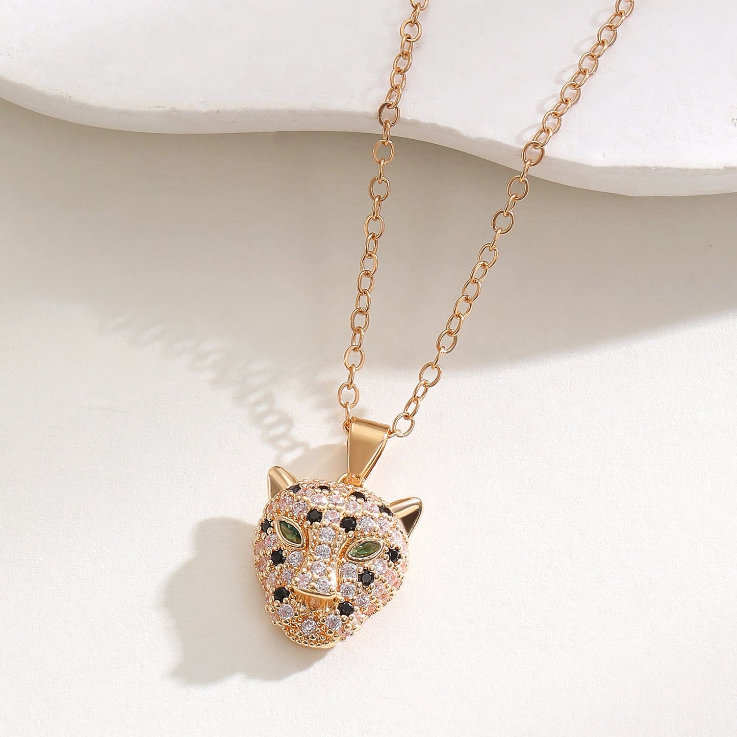 Hip Hop Leopard Head Pendant Necklace & Earrings Set Paved Zircon Luxury Jewelry