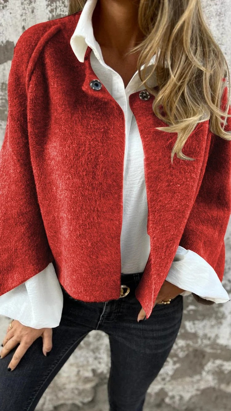 Autumn Winter Loose Short Cashmere Long Sleeve Coat