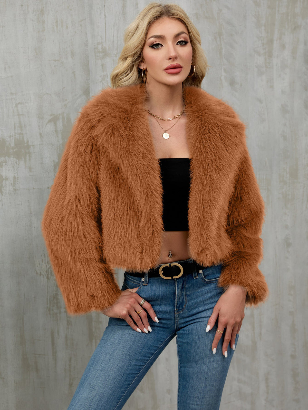 Autumn Winter Women Clothing Plush Short Jacket Faux Fur Coat Suit Collar Outer Coat