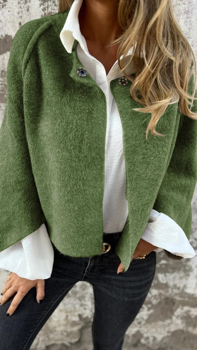 Autumn Winter Loose Short Cashmere Long Sleeve Coat