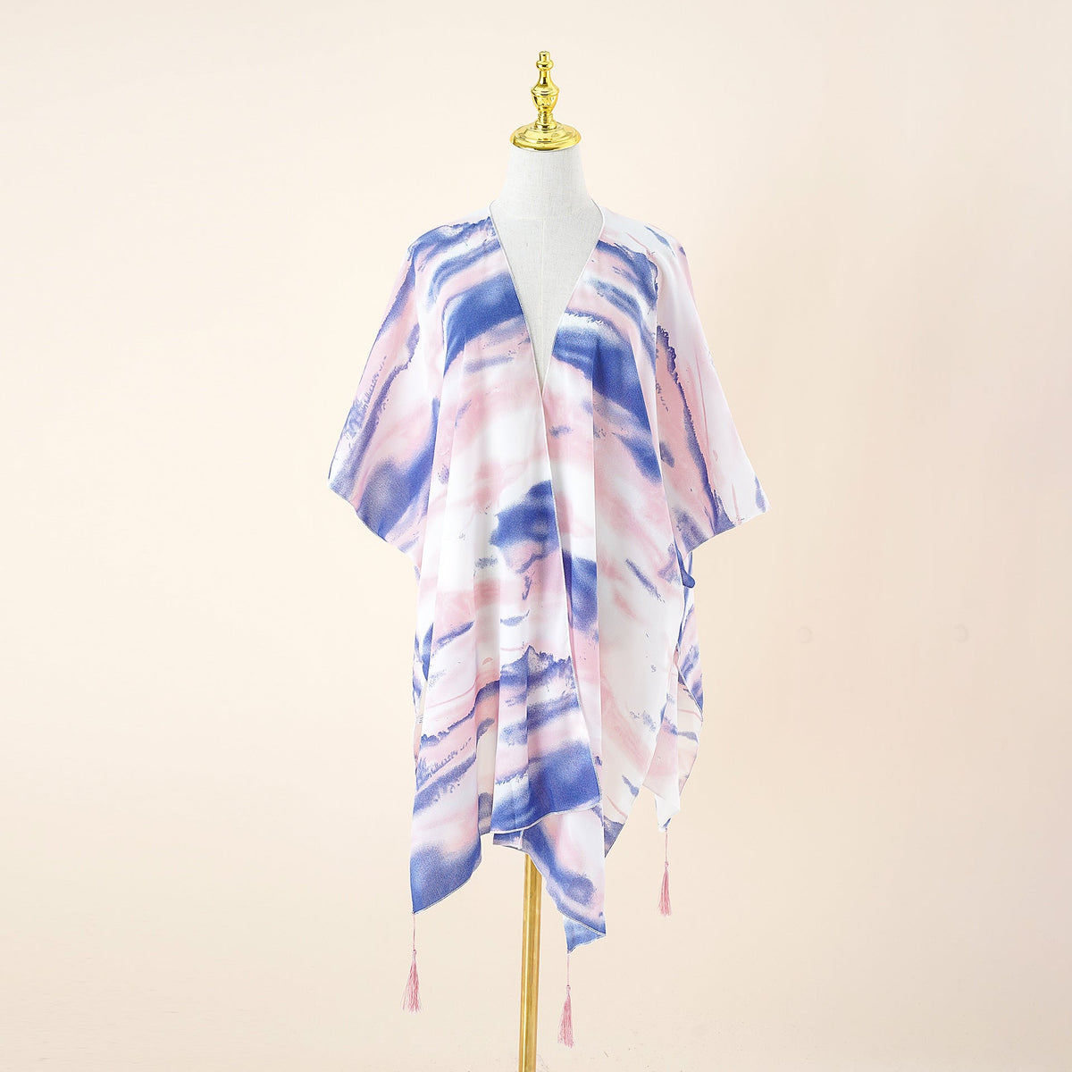 Spring Summer Striped Color Matching Tassel Shawl Beach Sun Protection Sunshade Cardigan Coat