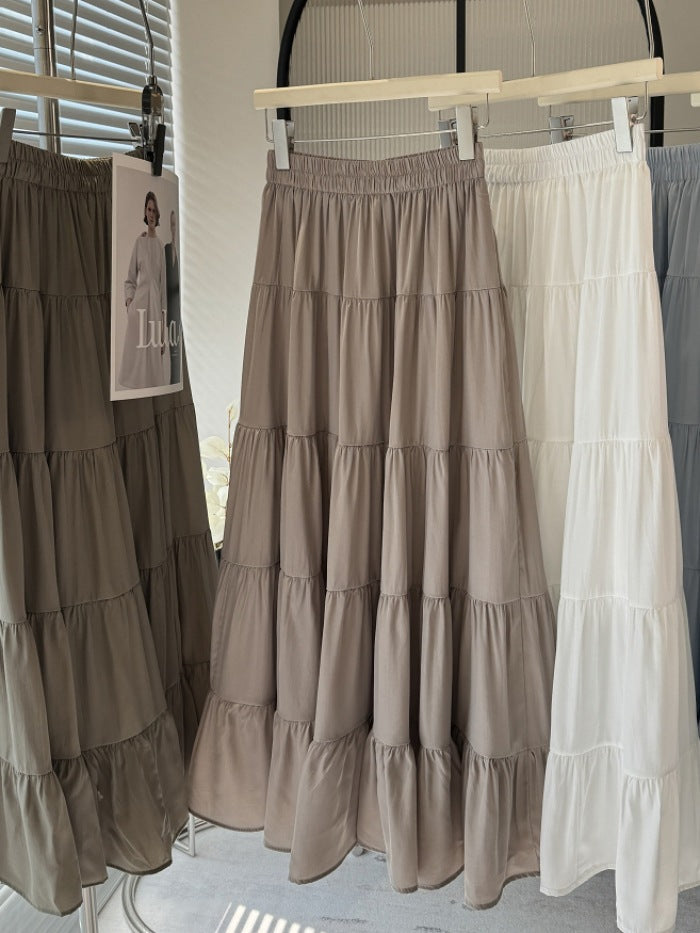 High Waist Slimming Tiered Skirt Women Spring Gentle Wild Big Hem Umbrella Skirt A Line Dress