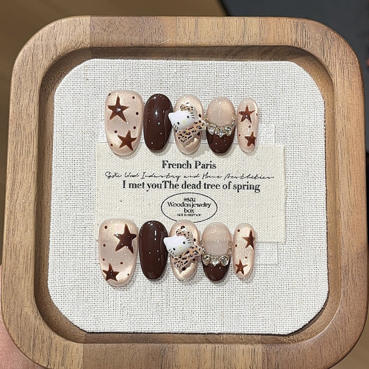 Hand-painted brown coffee star polka dots flash cat's eye handmade armor