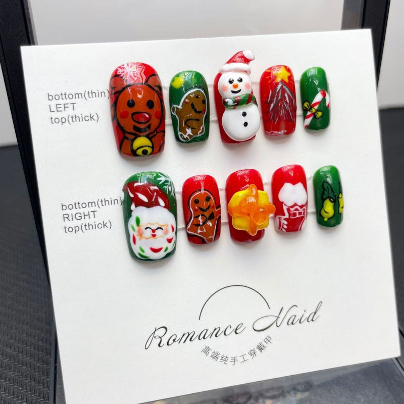 Christmas Collection Merry Christmas Heavy Industry Handmade Nail Art Long Short Fake Nails