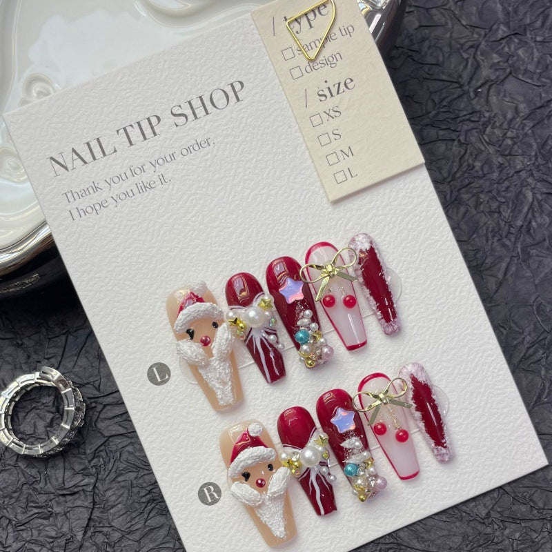Christmas Collection Merry Christmas Heavy Industry Handmade Nail Art Long Short Fake Nails