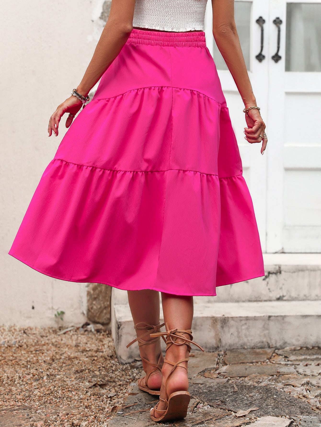 Women Clothing High Waist Elastic Solid Skirt