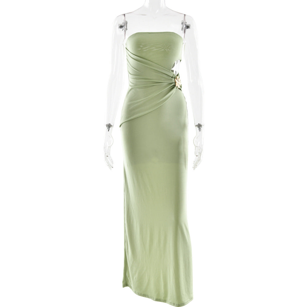 Summer Tube Top Women Dress Sexy Sexy Side Waist Hollow Out Cutout Sheath Dress