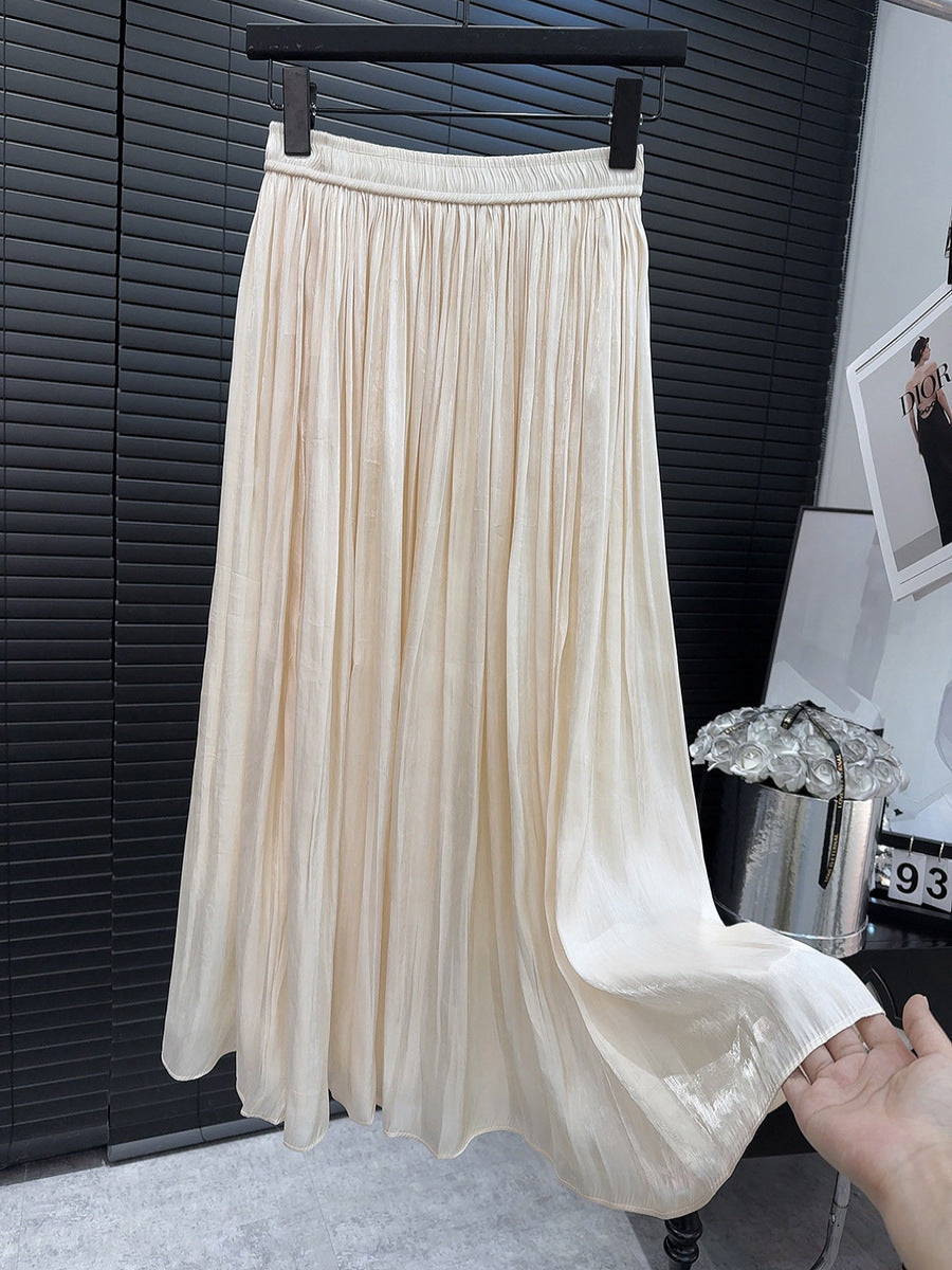 High Grade Glossy Pearlescent Chiffon Pleated Skirt Retro Fashionable Pleated Drooping Slimming High Waist A line Skirt