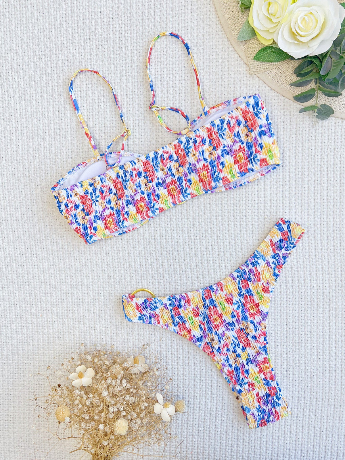 Bikini Open Back Swimsuit Floral Swimsuit Women Tie Dye Swimsuit Sexy
