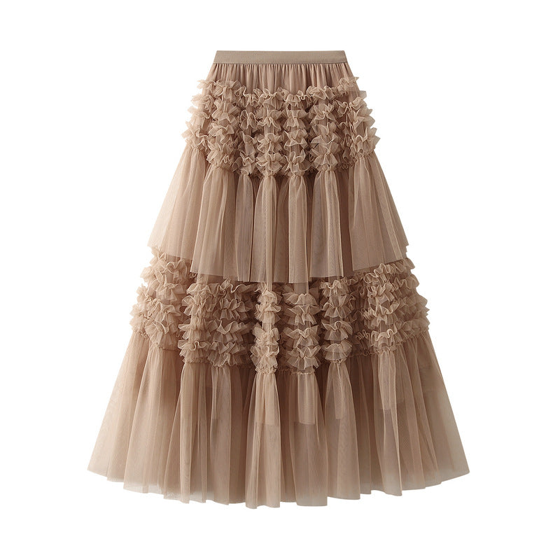 Spring Super Fairy Gauze Skirt Large Swing Sweet Retro Layers of Lace Tiered Mesh Skirt