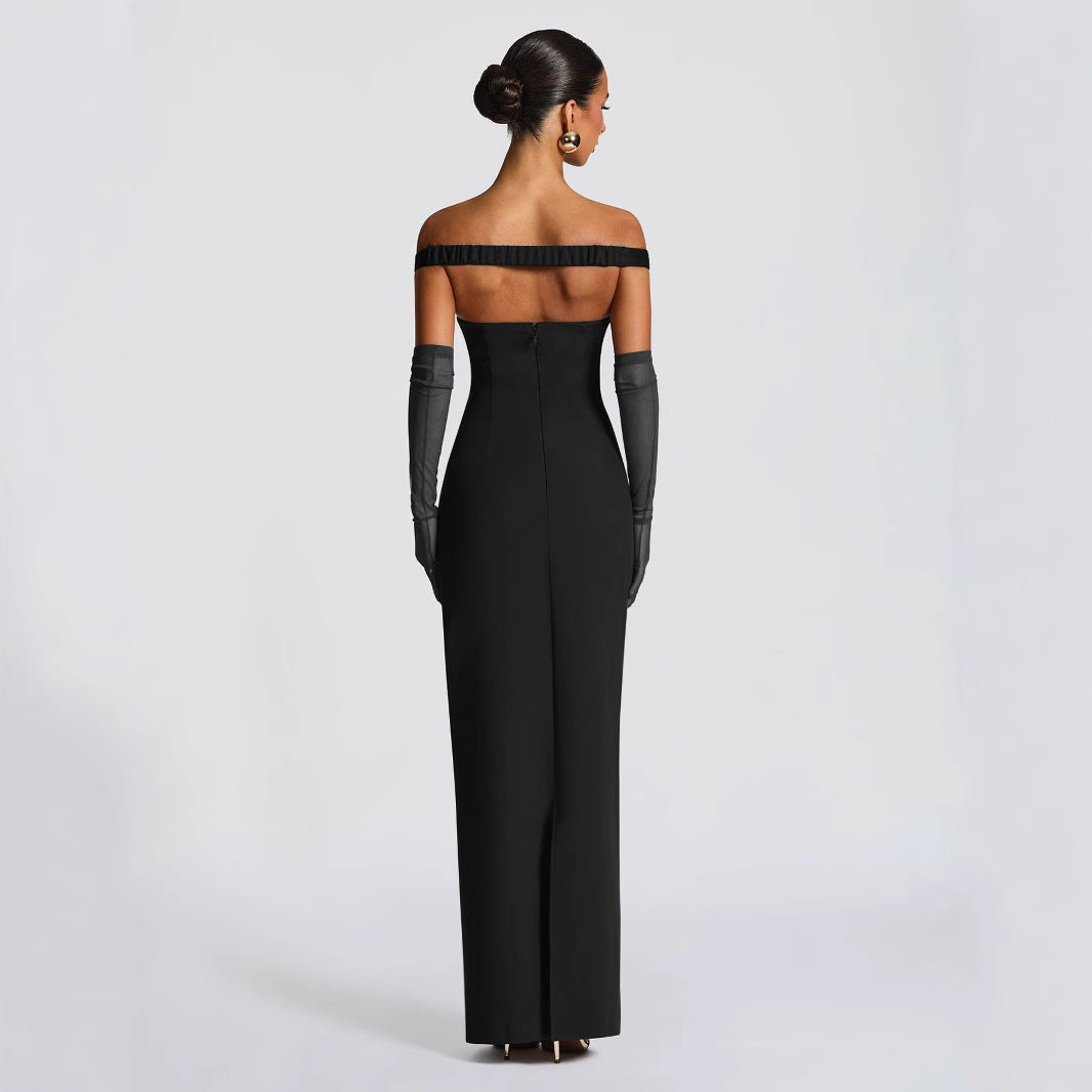 Elegant Tube Top Solid Color Dress Sexy Sleeveless Slim Fit Backless Dress
