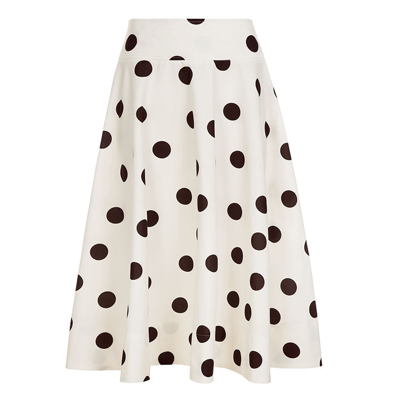 French Polka Dot Elegant Fashionable Umbrella Skirt Women Draping Vacation Mid Length Skirt