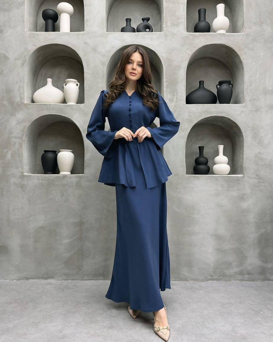 Women Clothing Elegant Graceful Cardigan Top Solid Color Socialite Dress Two Piece Sets