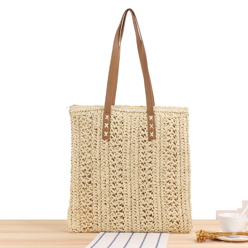 Solid Color Paper String Hand-Woven Bag Mori Hand Carrying Seaside Holiday Square Straw Bag Women Bag