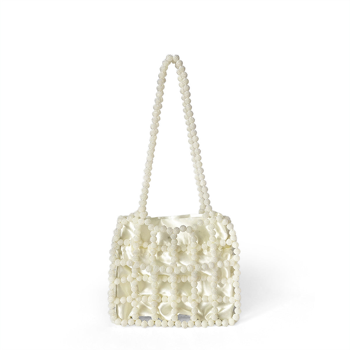Handmade Beaded Bag All Match Shoulder Crossbody Portable Hollow Out Cutout Bag White Beads Bag