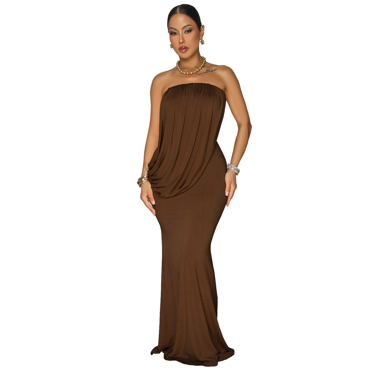 Women Tube Top Embellished Fishtail Dress Sexy Sheath Cocktail Dress