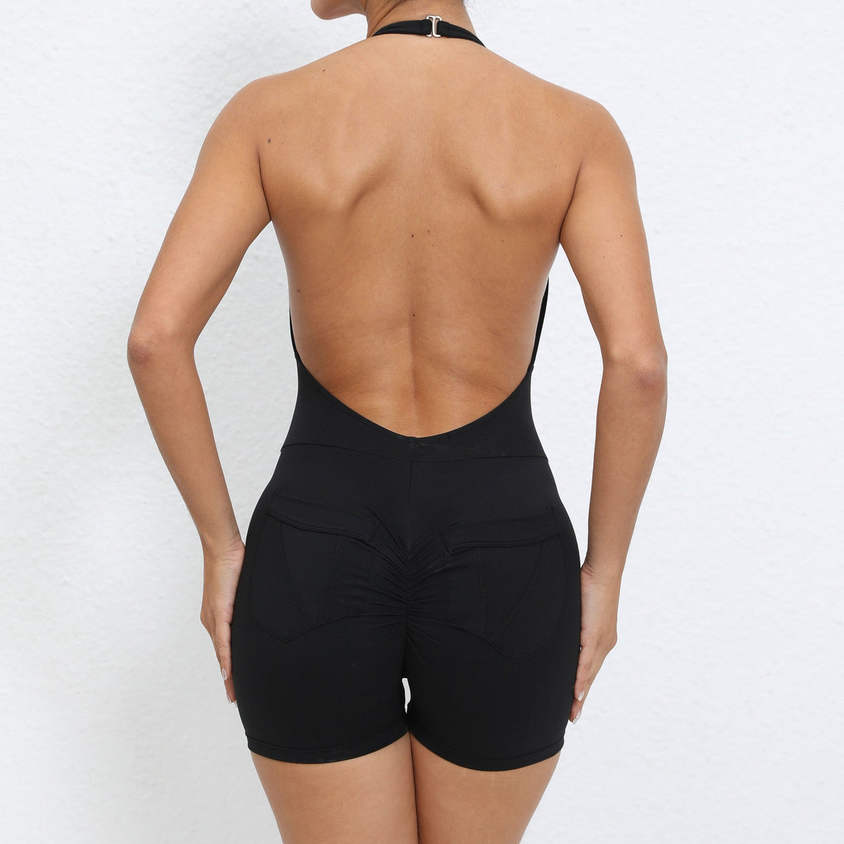 Halter Pocket Nude Feel Hip Lifting Beauty Back Yoga Jumpsuit Women Backless Fitness Sports Tight Jumpsuit
