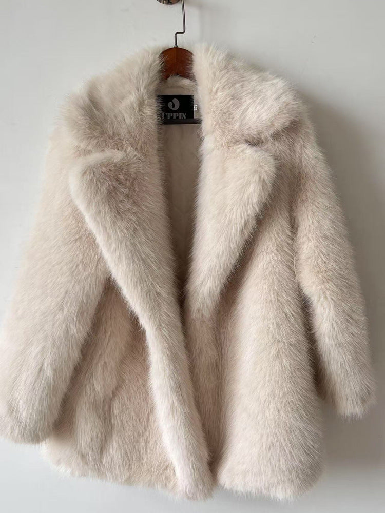 Fur Coat Women Autumn Winter Warm Collar Faux Fur Overcoat Mid-Length Fox Fur Jacket